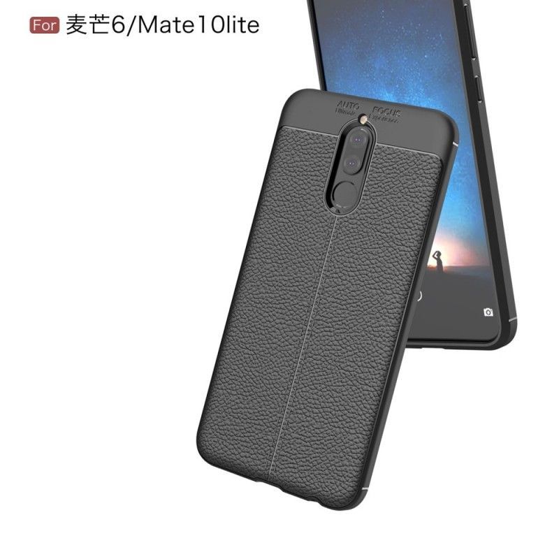 Κάλυμμα Huawei Mate 10 Lite Μαύρο Εφέ Από Δέρμα Λίτσι Διπλής Γραμμής