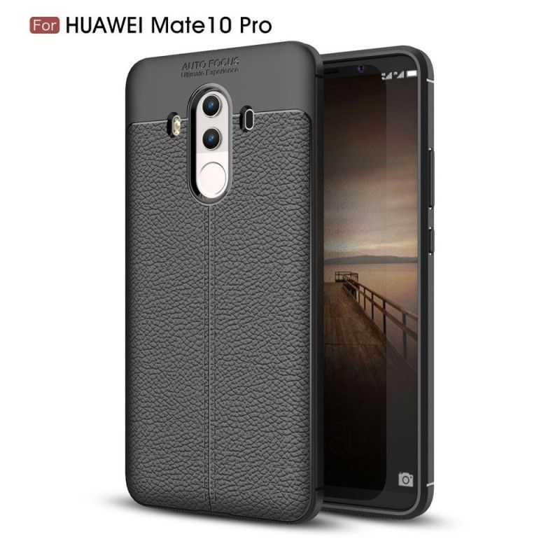 Κάλυμμα Huawei Mate 10 Pro Μαύρο Εφέ Δέρματος Λίτσι Διπλής Γραμμής σιλικόνης