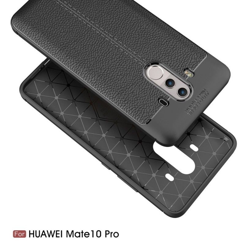 Κάλυμμα Huawei Mate 10 Pro Μαύρο Εφέ Δέρματος Λίτσι Διπλής Γραμμής σιλικόνης