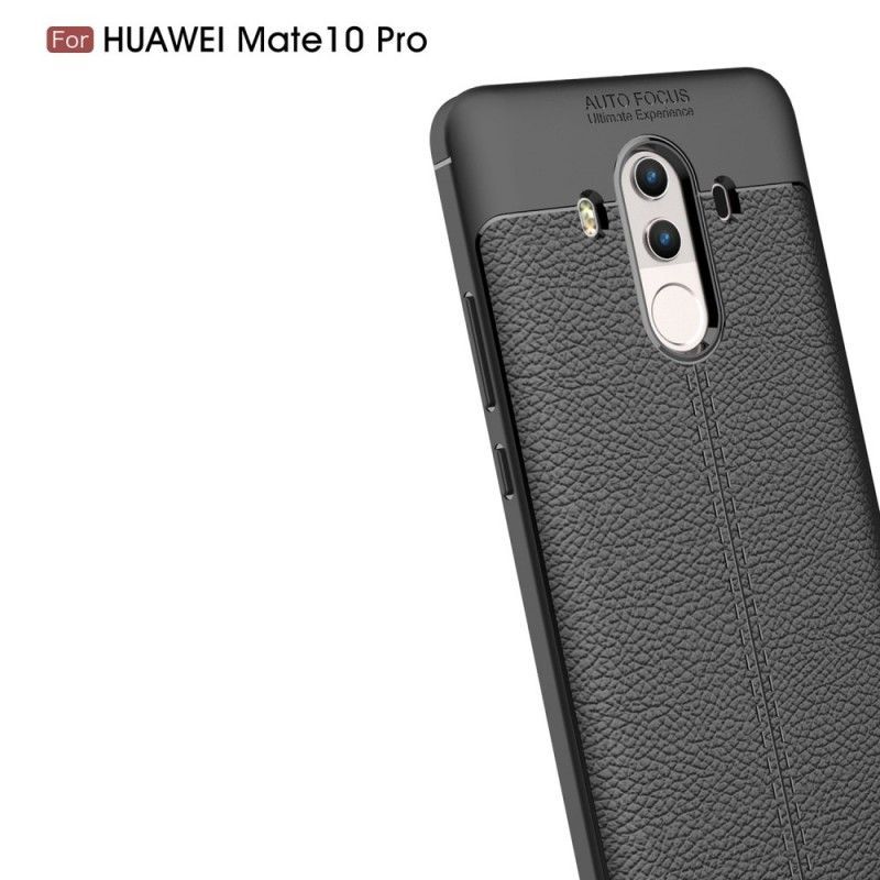 Κάλυμμα Huawei Mate 10 Pro Μαύρο Εφέ Δέρματος Λίτσι Διπλής Γραμμής σιλικόνης