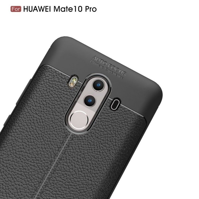 Κάλυμμα Huawei Mate 10 Pro Μαύρο Εφέ Δέρματος Λίτσι Διπλής Γραμμής σιλικόνης