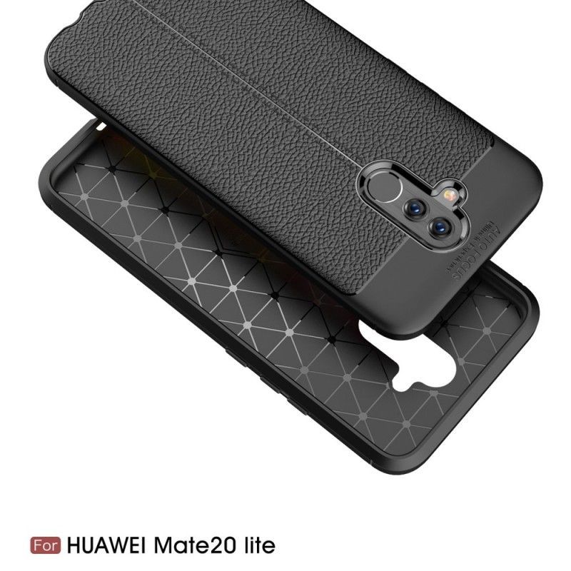 Κάλυμμα Huawei Mate 20 Lite Μαύρο Εφέ Από Δέρμα Λίτσι Διπλής Γραμμής σιλικόνης