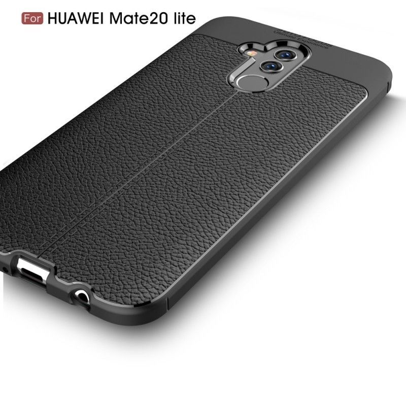 Κάλυμμα Huawei Mate 20 Lite Μαύρο Εφέ Από Δέρμα Λίτσι Διπλής Γραμμής σιλικόνης