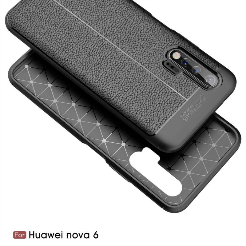 Κάλυμμα Huawei Nova 6 Μαύρο Εφέ Από Δέρμα Λίτσι Διπλής Γραμμής Πρωτότυπος