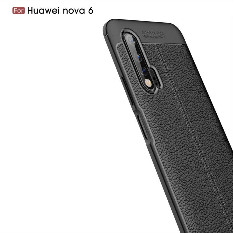 Κάλυμμα Huawei Nova 6 Μαύρο Εφέ Από Δέρμα Λίτσι Διπλής Γραμμής Πρωτότυπος