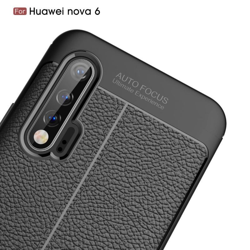 Κάλυμμα Huawei Nova 6 Μαύρο Εφέ Από Δέρμα Λίτσι Διπλής Γραμμής Πρωτότυπος