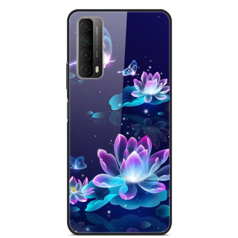 Κάλυμμα Huawei P Smart 2021 Σκούρο Μπλε Φανταχτερά Λουλούδια Tempered Glass