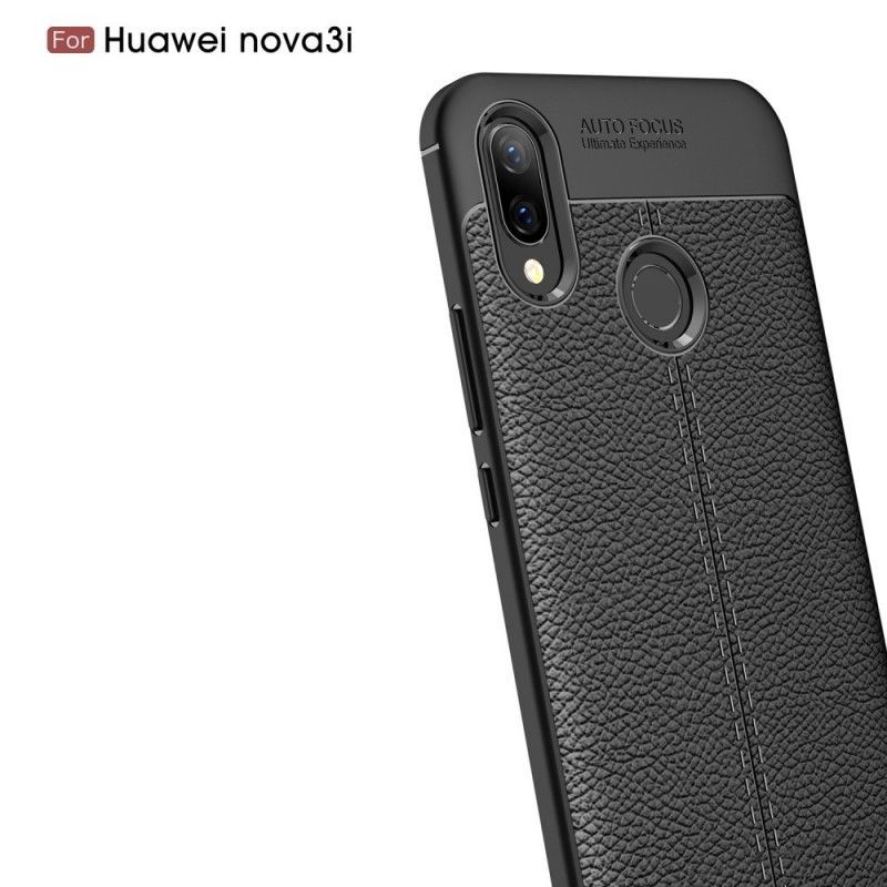 Κάλυμμα Huawei P Smart Plus Μαύρο Εφέ Από Δέρμα Λίτσι Διπλής Γραμμής