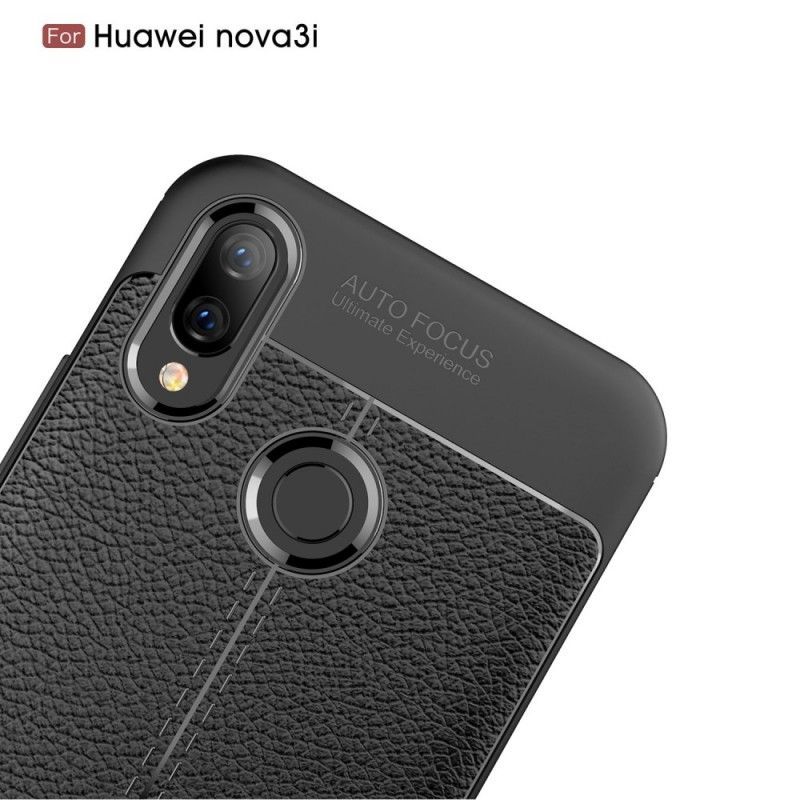 Κάλυμμα Huawei P Smart Plus Μαύρο Εφέ Από Δέρμα Λίτσι Διπλής Γραμμής