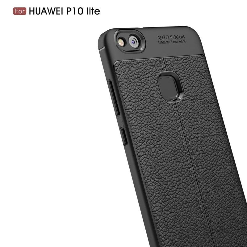 Κάλυμμα Huawei P10 Lite Μαύρο Εφέ Από Δέρμα Λίτσι Διπλής Γραμμής