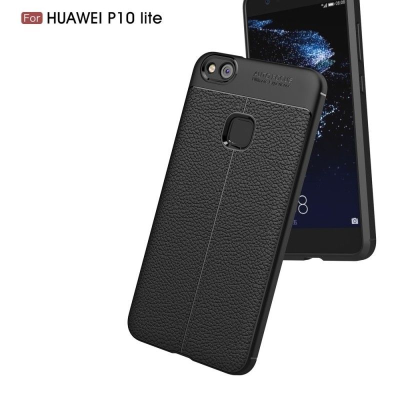 Κάλυμμα Huawei P10 Lite Μαύρο Εφέ Από Δέρμα Λίτσι Διπλής Γραμμής