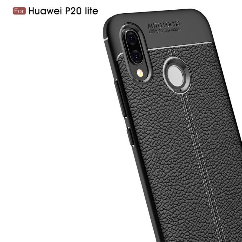 Κάλυμμα Huawei P20 Lite Μαύρο Εφέ Από Δέρμα Λίτσι Διπλής Γραμμής