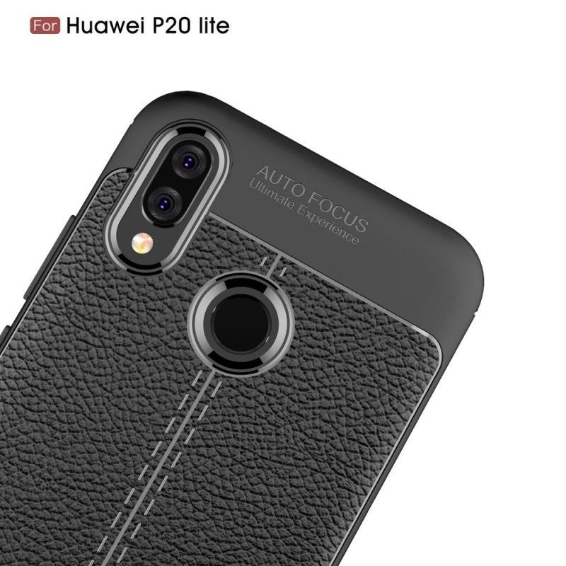 Κάλυμμα Huawei P20 Lite Μαύρο Εφέ Από Δέρμα Λίτσι Διπλής Γραμμής