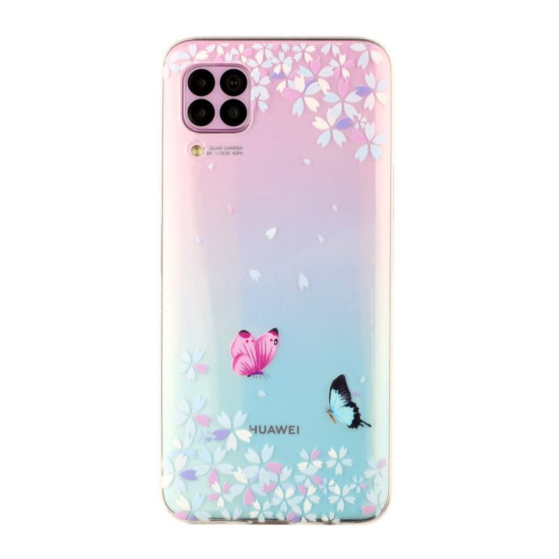 Κάλυμμα Huawei P40 Lite Διαφανείς Πεταλούδες Και Λουλούδια