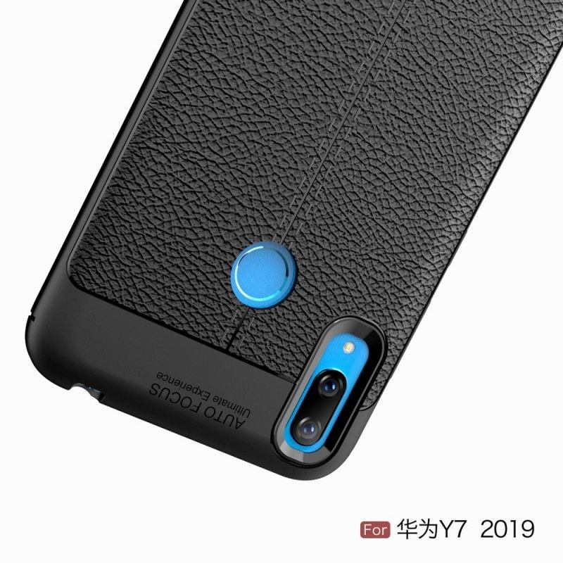 Κάλυμμα Huawei Y7 2019 Μαύρο Εφέ Από Δέρμα Λίτσι Διπλής Γραμμής