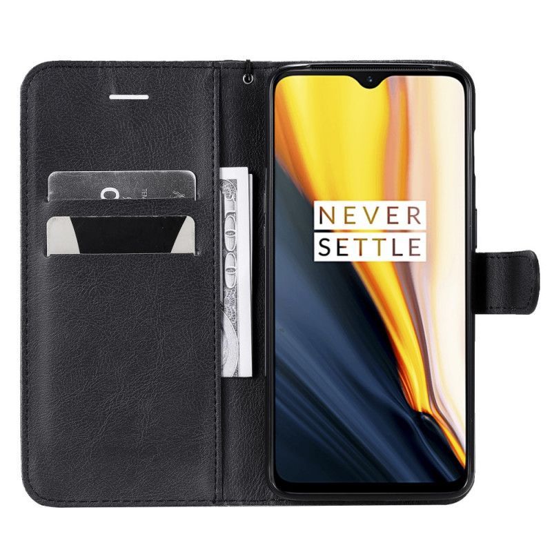 δερματινη Κάλυμμα Για OnePlus 7 Μαύρο Δερμάτινο Εφέ Με Τιράντες