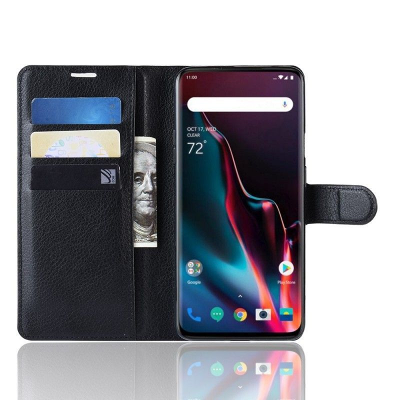 δερματινη Κάλυμμα OnePlus 7 Pro Μαύρο Ρετρό Λίτσι