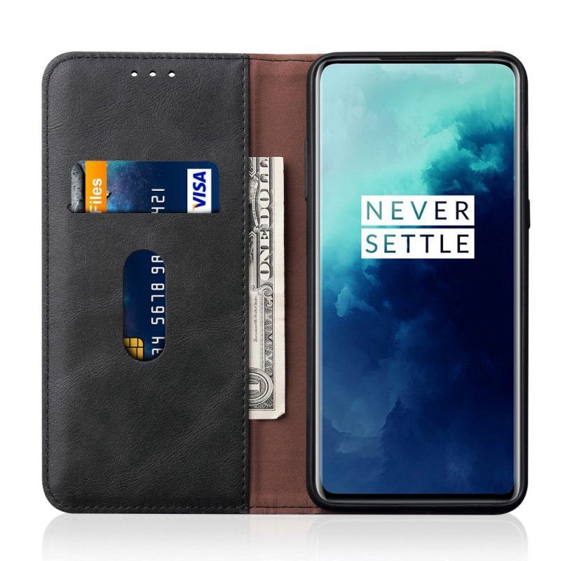 δερματινη θηκη OnePlus 7T Pro Μαύρο Ραφές Με Εφέ Δέρματος σιλικόνης