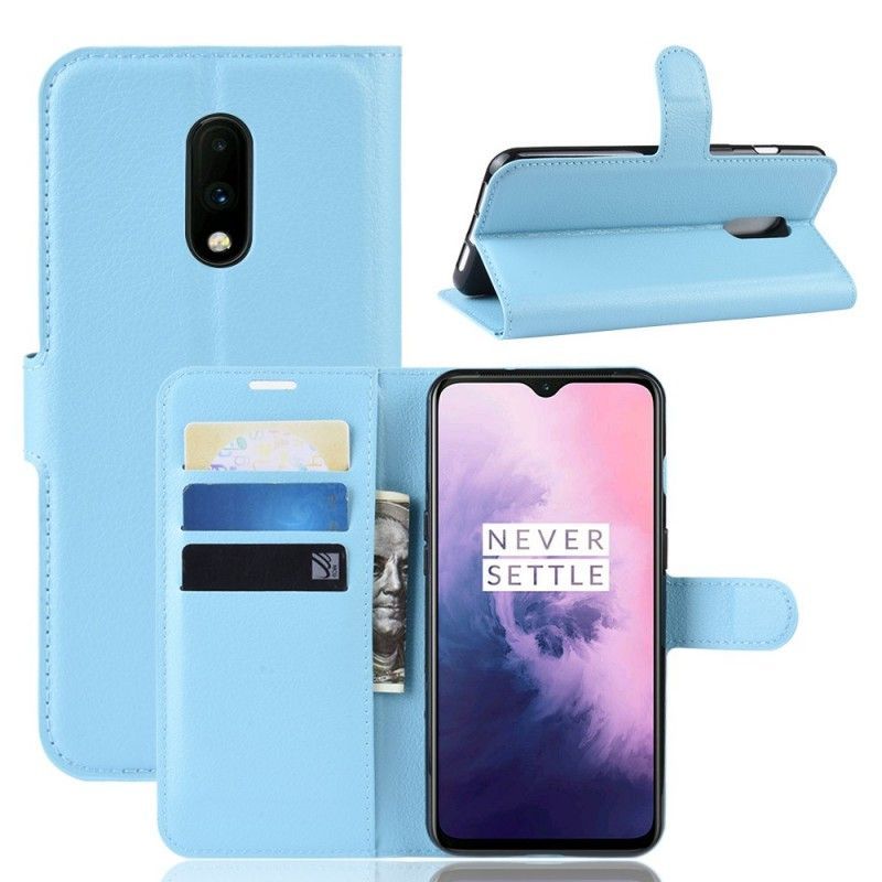 Κάλυμμα Folio OnePlus 7 Μαύρο Εφέ Ρετρό Λίτσι