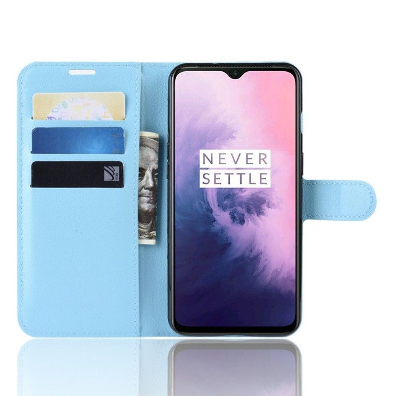 Κάλυμμα Folio OnePlus 7 Μαύρο Εφέ Ρετρό Λίτσι