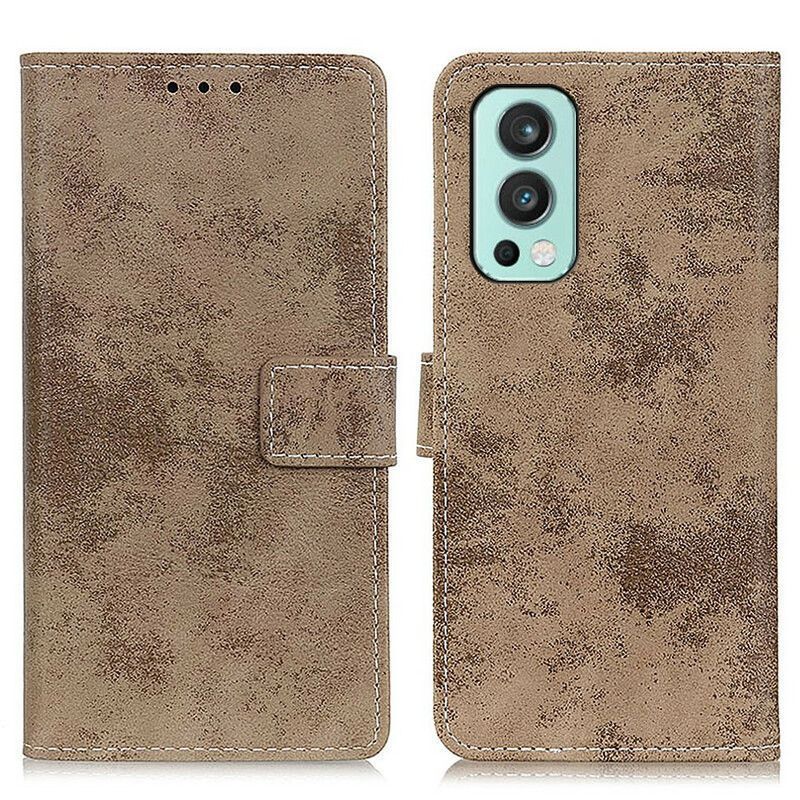 Κάλυμμα Folio OnePlus Nord 2 5G Γκρι Vintage Faux Δέρμα