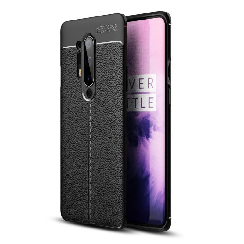 Κάλυμμα Για OnePlus 8 Pro Μαύρο Εφέ Δέρματος Λίτσι Διπλής Γραμμής