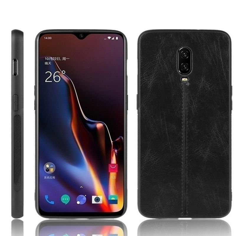 Κάλυμμα OnePlus 6T Μαύρο Ραφή Σε Στυλ Δέρματος