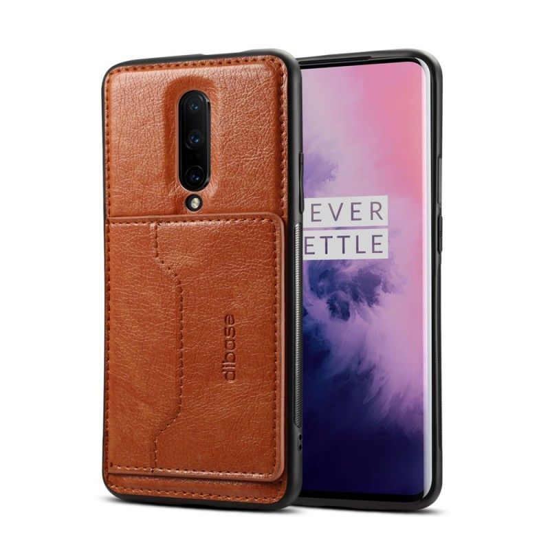 Κάλυμμα OnePlus 7 Pro Καφέ Βάση Θήκης Καρτών Από Ψεύτικο Δέρμα