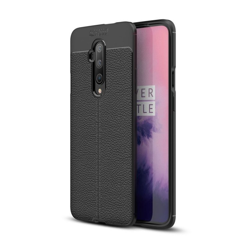 Κάλυμμα OnePlus 7T Pro Μαύρο Εφέ Από Δέρμα Λίτσι Διπλής Γραμμής