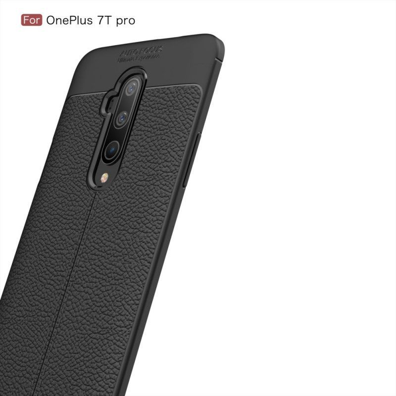 Κάλυμμα OnePlus 7T Pro Μαύρο Εφέ Από Δέρμα Λίτσι Διπλής Γραμμής