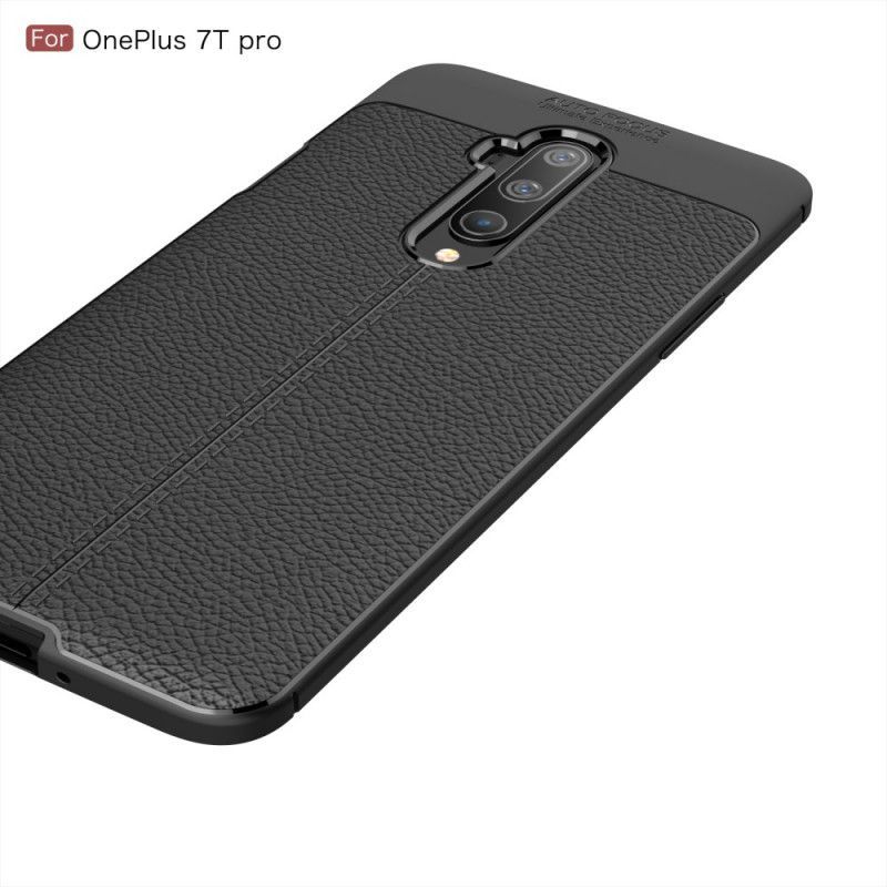 Κάλυμμα OnePlus 7T Pro Μαύρο Εφέ Από Δέρμα Λίτσι Διπλής Γραμμής