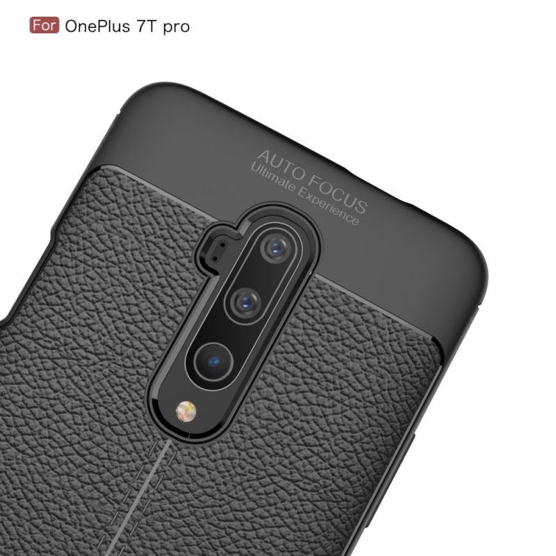 Κάλυμμα OnePlus 7T Pro Μαύρο Εφέ Από Δέρμα Λίτσι Διπλής Γραμμής