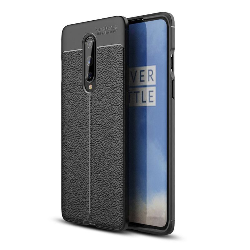 Κάλυμμα OnePlus 8 Μαύρο Εφέ Από Δέρμα Λίτσι Διπλής Γραμμής