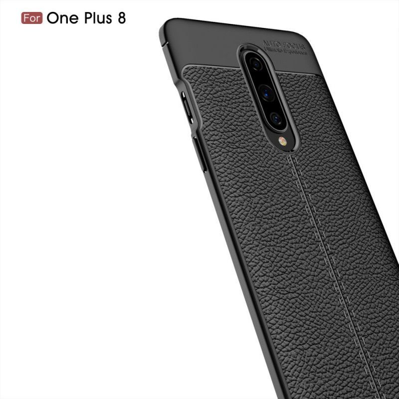 Κάλυμμα OnePlus 8 Μαύρο Εφέ Από Δέρμα Λίτσι Διπλής Γραμμής