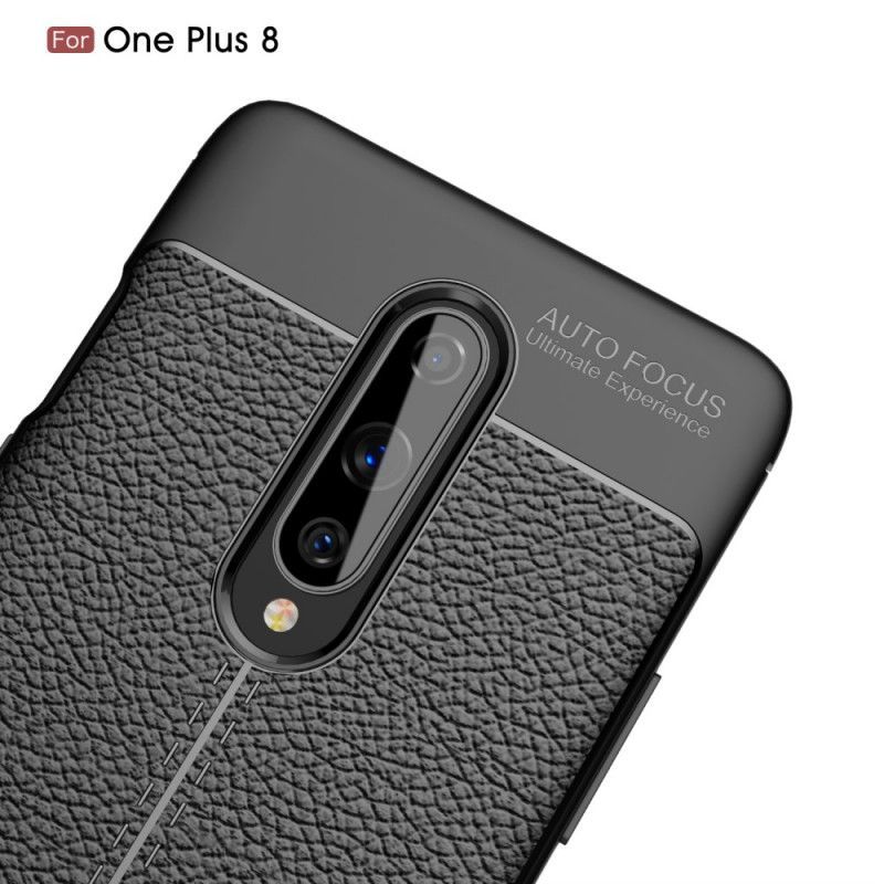 Κάλυμμα OnePlus 8 Μαύρο Εφέ Από Δέρμα Λίτσι Διπλής Γραμμής