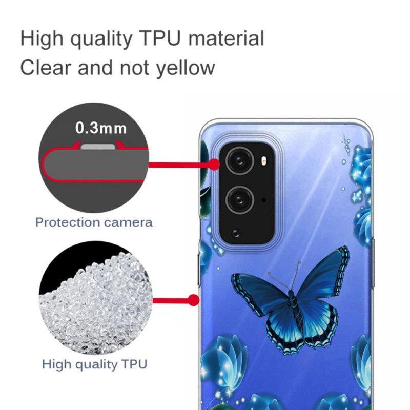 Κάλυμμα OnePlus 9 Pro Σκούρο Μπλε Πεταλούδα Πολυτελείας