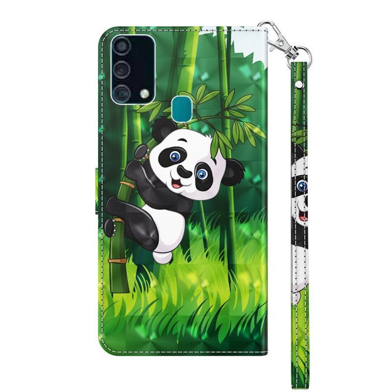 δερματινη Κάλυμμα Samsung Galaxy A32 5G Ανοιχτόχρωμο Panda Και Μπαμπού σιλικόνης