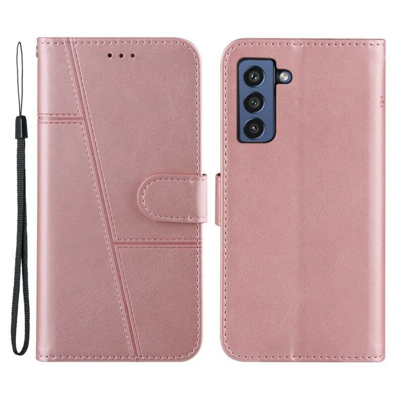 δερματινη Κάλυμμα Samsung Galaxy S21 FE Μαύρο Geo Leather Εφέ Με Τιράντες