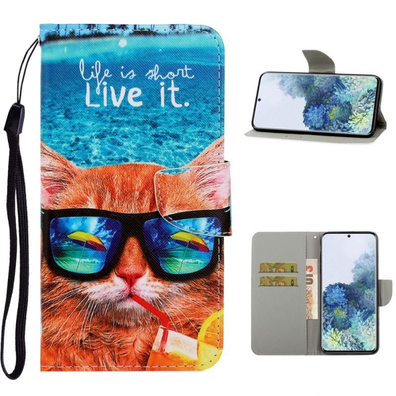 δερματινη Κάλυμμα Samsung Galaxy S21 Ultra 5G Cat Live It Strappy σιλικόνης