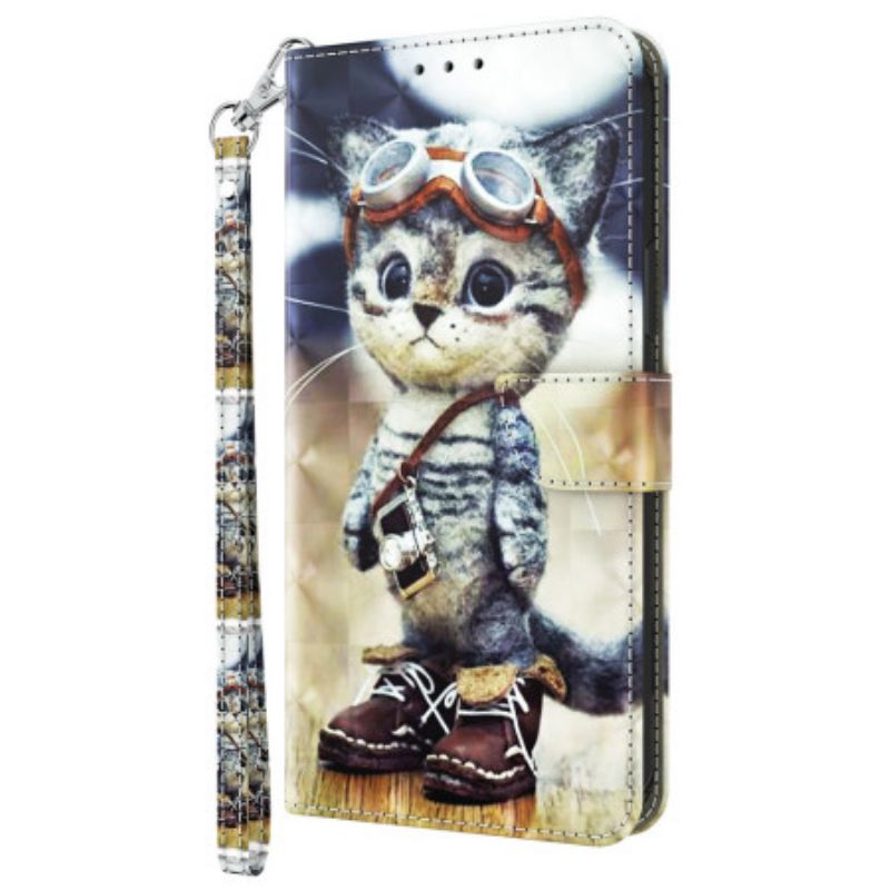 Δερματινη Θηκη Samsung Galaxy S24 Plus 5g Aviator Cat Με Λουράκι