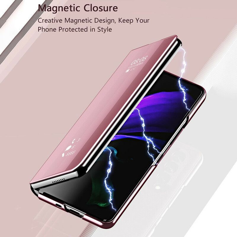 δερματινη θηκη Samsung Galaxy Z Fold 3 5G Μαύρο Κάλυμμα Καθρέφτη σιλικόνης