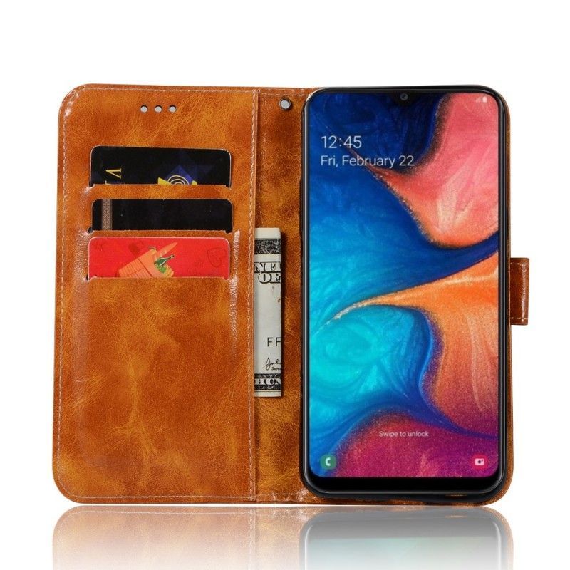 Κάλυμμα Folio Samsung Galaxy A20e Γκρι Strappy Vintage Δερμάτινο Εφέ