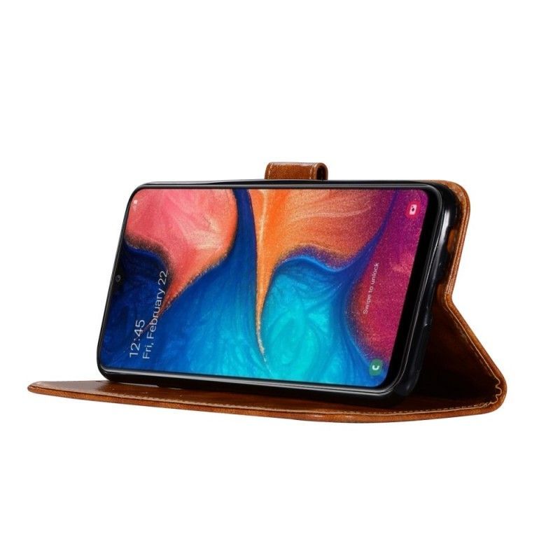 Κάλυμμα Folio Samsung Galaxy A20e Γκρι Strappy Vintage Δερμάτινο Εφέ