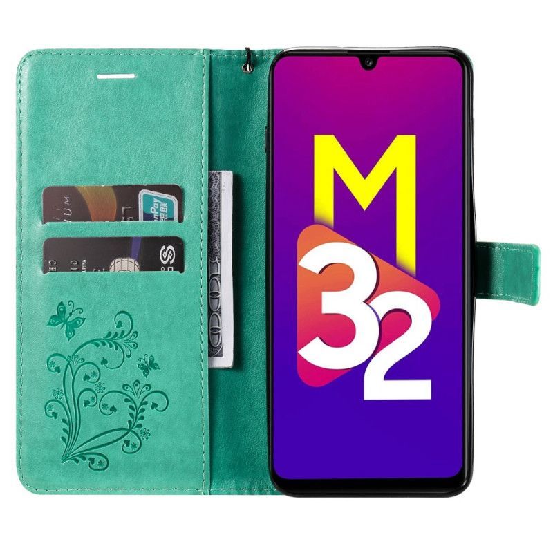 Κάλυμμα Folio Samsung Galaxy M32 Γκρι Γιγάντιες Πεταλούδες Στρινγκ