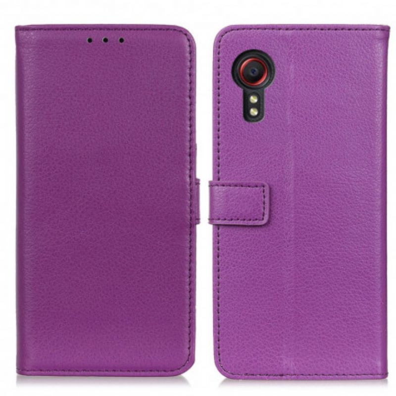 Κάλυμμα Folio Samsung Galaxy XCover 5 Μαύρο Κλασικό Τεχνητό Δέρμα Λίτσι