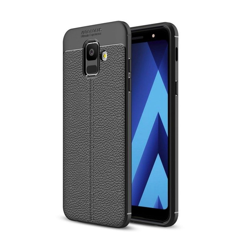 Κάλυμμα Για Samsung Galaxy A6 Μαύρο Εφέ Από Δέρμα Λίτσι Διπλής Γραμμής