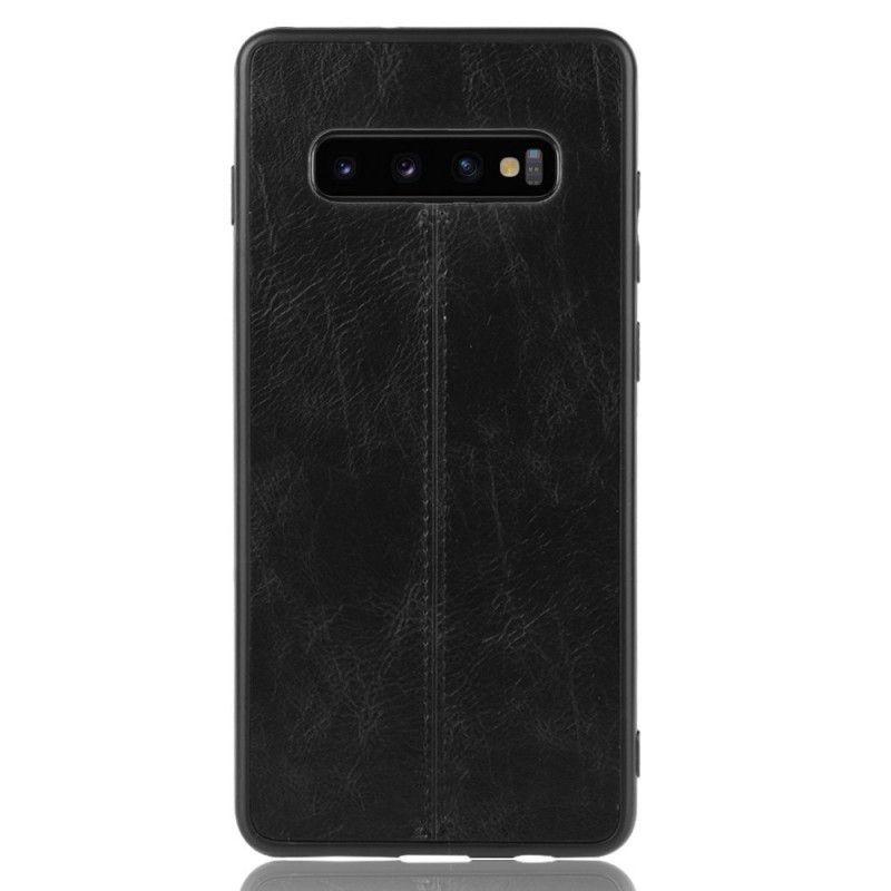 Κάλυμμα Για Samsung Galaxy S10 Plus Μαύρο Δερμάτινο Εφέ Ραφής