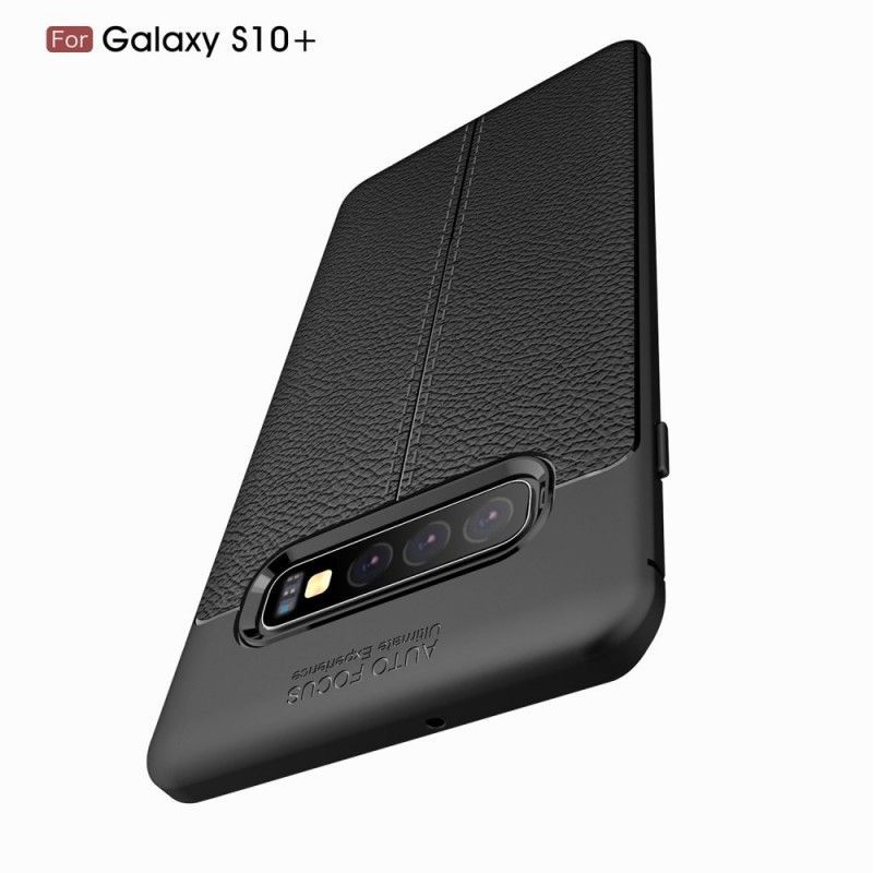 Κάλυμμα Για Samsung Galaxy S10 Plus Μαύρο Εφέ Από Δέρμα Λίτσι Διπλής Γραμμής