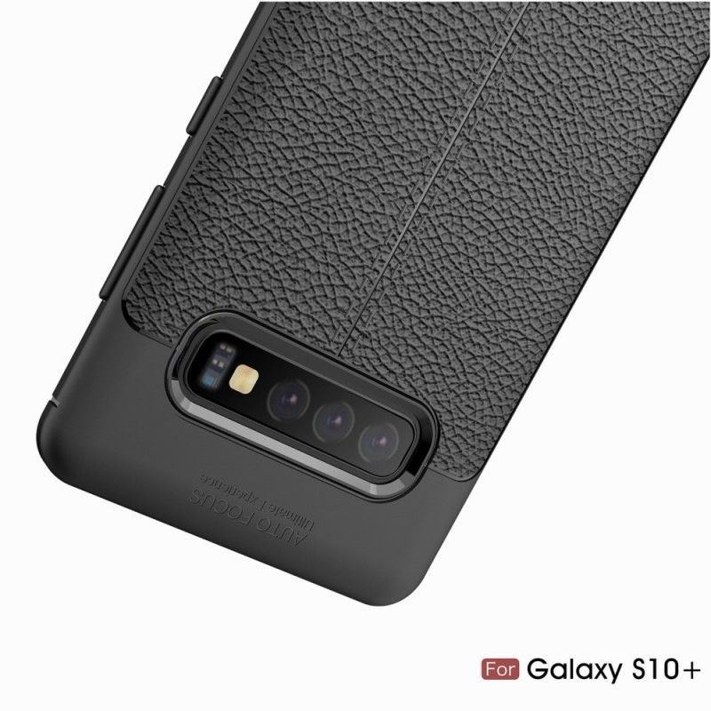 Κάλυμμα Για Samsung Galaxy S10 Plus Μαύρο Εφέ Από Δέρμα Λίτσι Διπλής Γραμμής