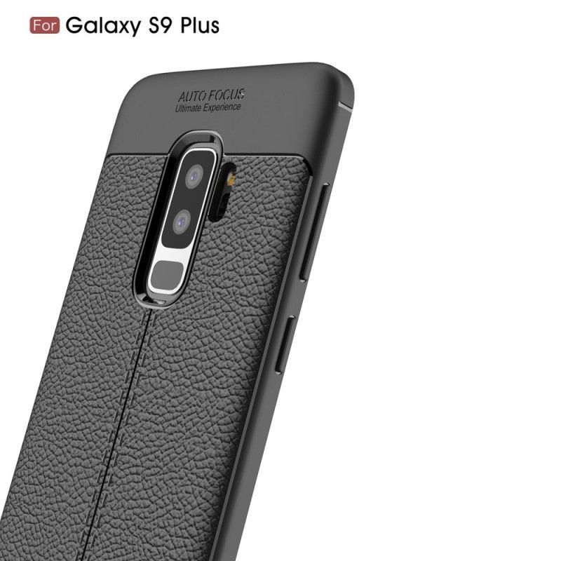 Κάλυμμα Για Samsung Galaxy S9 Plus Μαύρο Εφέ Από Δέρμα Λίτσι Διπλής Γραμμής